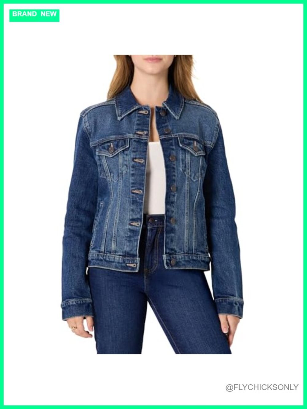 Oversized Rigid Denim Trucker Jacket Button Front Chest Pockets Casual